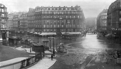 Floods in front of Saint-Lazare station, Place de Rome, Paris, January 1910 by French Photographer